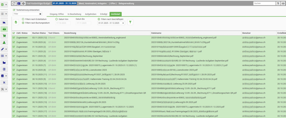 Export Digitale Belege aus PiNUS21