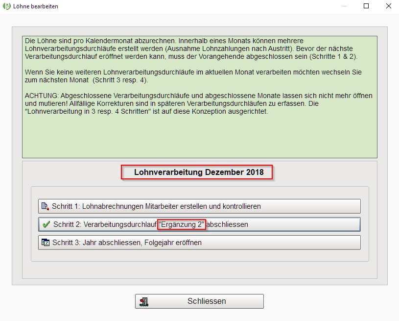 Lohnverarbeitung Dezember - vor Schritt Jahr abschliessen, Folgejahr eröffnen