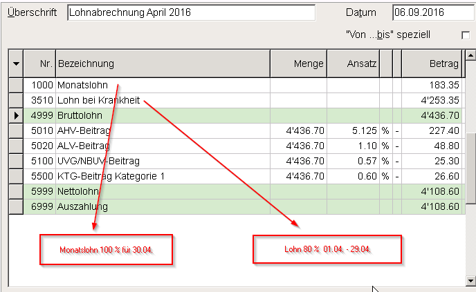 Lohnabrechnung bei Arbeitsunfähigkeit infolge Krankheit - ohne Verrechnung der Taggelder
