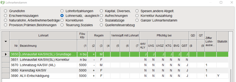 Lohnartenstamm Rubrik Lohnersatz, -ausgleich