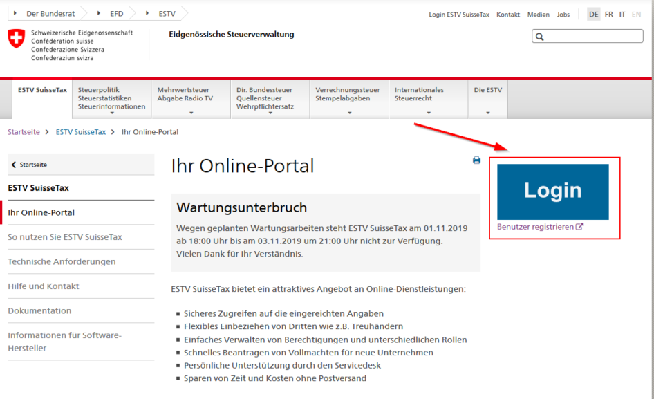 Online Portal MWST - mit Pinus Software