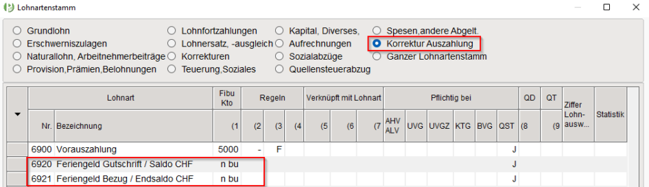 Lohnartenstamm neue Lohnarten Anzeige Saldi - Kompakte Variante