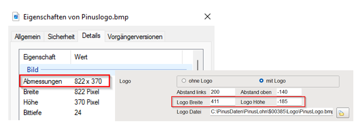 Einstellungen Logo Breite und Logo Höhe