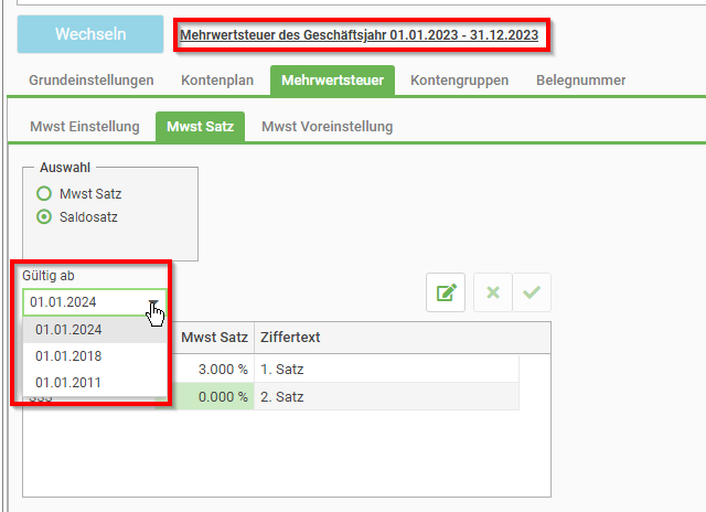 PiNUS21 Einstellung Saldosteuersätze