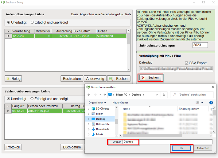Auswahl Dateipfad für Ablage CSV Export