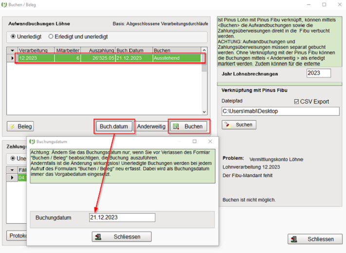 CSV Export - Buchungsdatum ändern