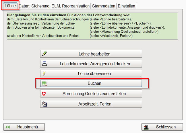 Löhne Funktion Buchen
